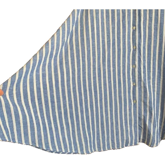 Chaps Blue & White Stripped Midi Shirt Dress Linen Blend Belted Full Circle L - Picture 11 of 11